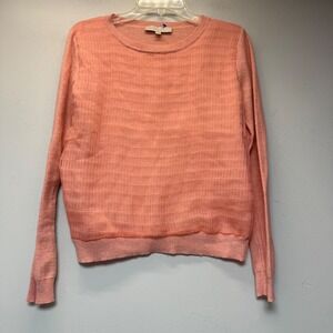 Dance & Marvel Sweater Womens S/M Peach Excellent Sheer Grid Mixed Media Knit